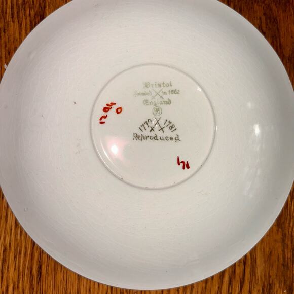 Bristol England Vintage Pair 2 Handle Bowl  & Saucer Floral Pattern Reproduction - Picture 7 of 8